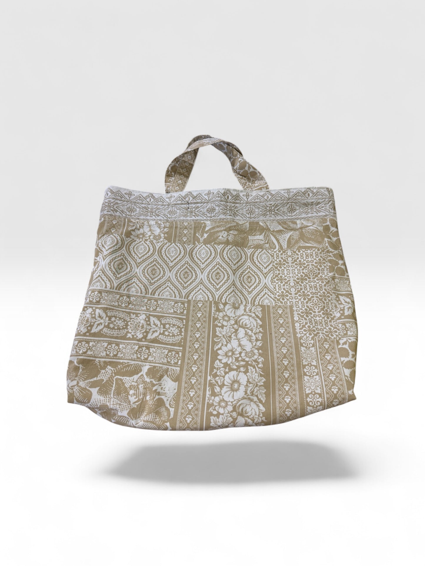 Tan Geometric Upcycled Tote Bag — One of a Kind