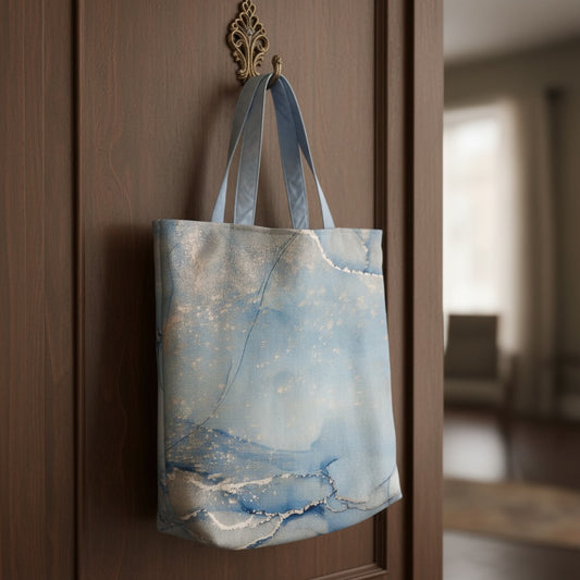 Blue Geometric Upcycled Tote Bag — One of a Kind