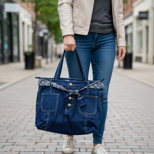 Upcycled Denim Tote Bag — One of a Kind