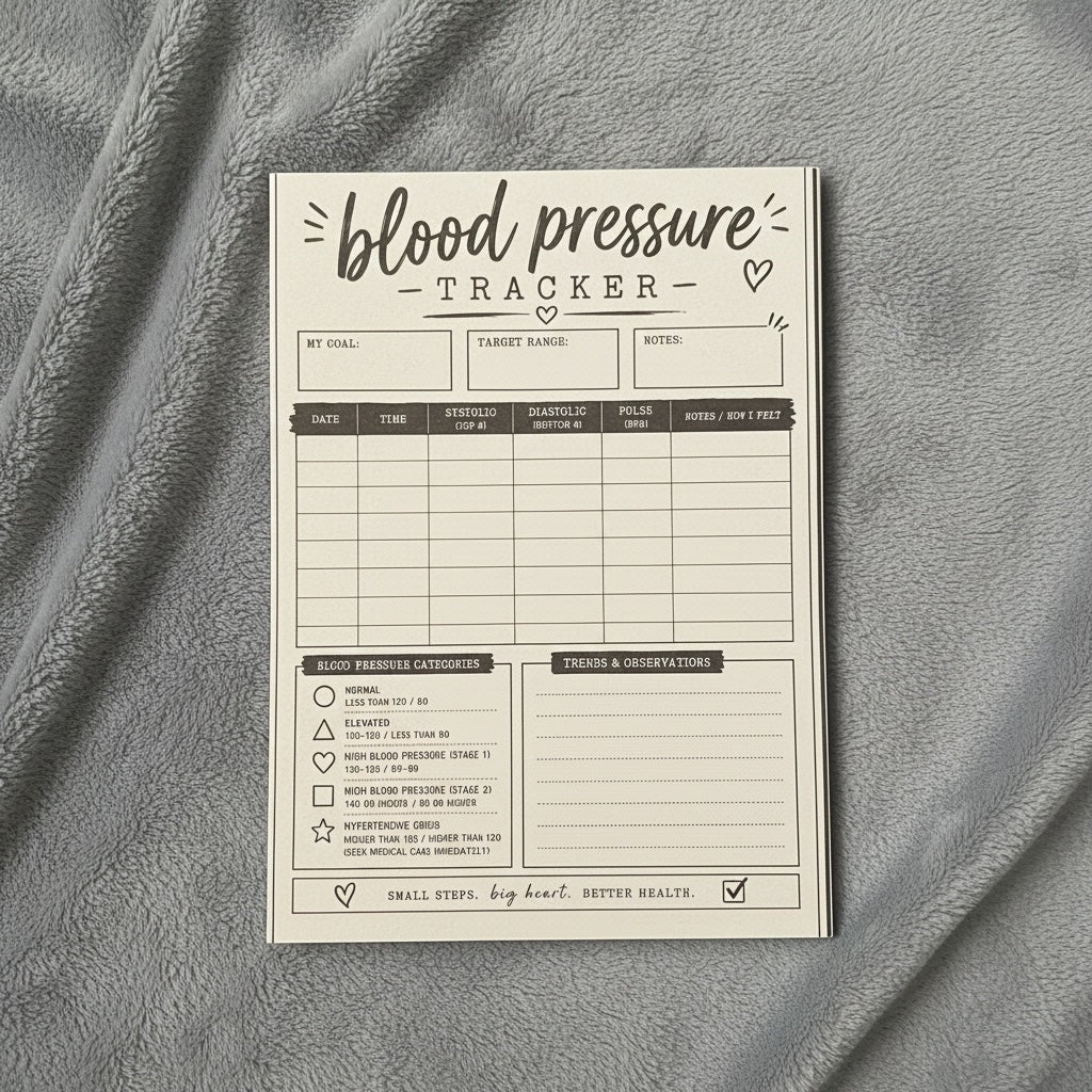 Titch of Everything blood pressure tracker notepad with minimalist layout for daily vitals and health notes.
